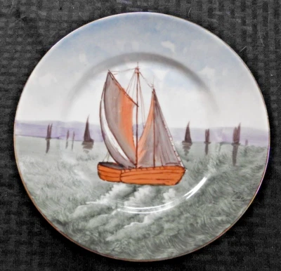 C.1900 Limoges Main Peint Signé Plaque Voiliers America's Tasse Martin Freres - Photo 1/4