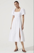 ASTR the Label BNWOT womens white poplin puff sleeve dress sz Medium side slit