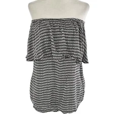 New Bar III Geo Print Off The Shoulder Flounce Top Black White Size Medium