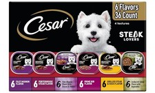 Cesar Wet Dog Food Steak Lovers Variety Pack, Adult, Wet Food 3.5 oz 36 count