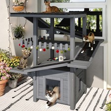 4-Tier Outdoor Cat House, Weatherproof Cat Tree Tower w/ Roof  2 Doors