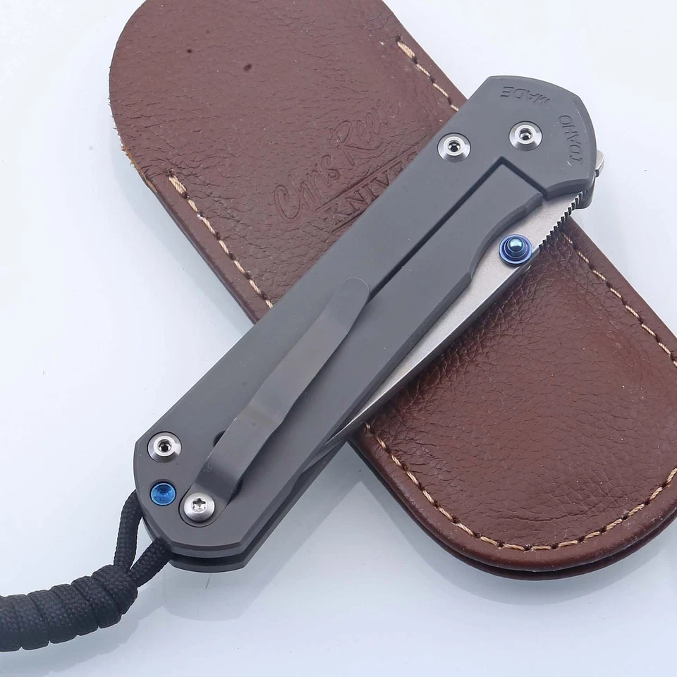 Cuchillo de bolsillo con mango de titanio Sebenza bloqueo de marco D2 hoja de acero funda de cuero Foto 3 de 4