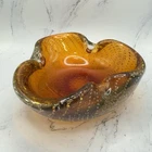 Vintage MURANO Italy Bullicante Controlled Bubble Brown Art Glass Ashtray MCM