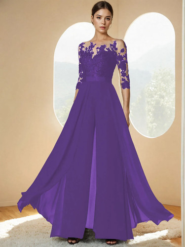 Brautmutterkleid Hochzeitsgast Elegant Party Chiffon Spitze Applikationen Heiß - Bild 14 von 40
