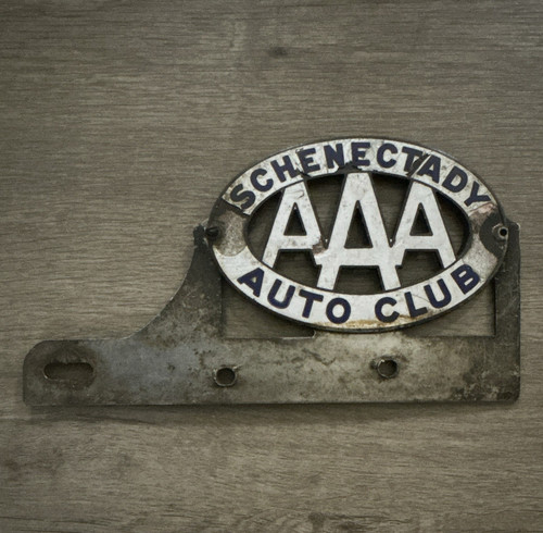 Early Schenectady Auto Club AAA Porcelain Emblem w/ Original Mounting Bracket
