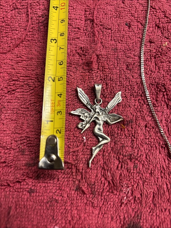Vintage 925 Sterling Silver Fairy Pendant with Chain