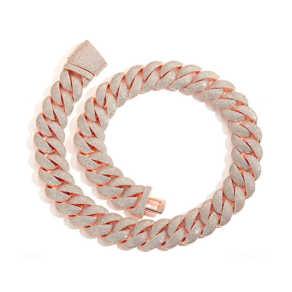 22mm Simulated Diamond Rose Gold Miami Cuban Chain or Bracelet Iced Out - Image 3 of 4