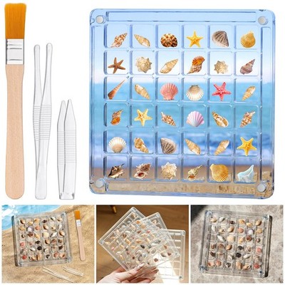 Seashell Display Box 36 Grid Clear Acrylic Shell Holder & Organizer Case with M