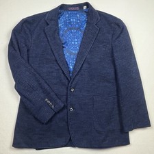 Robert Graham Blue Herringbone Sport Coat Blazer Men  s 46 Classic Fit Wool Blend