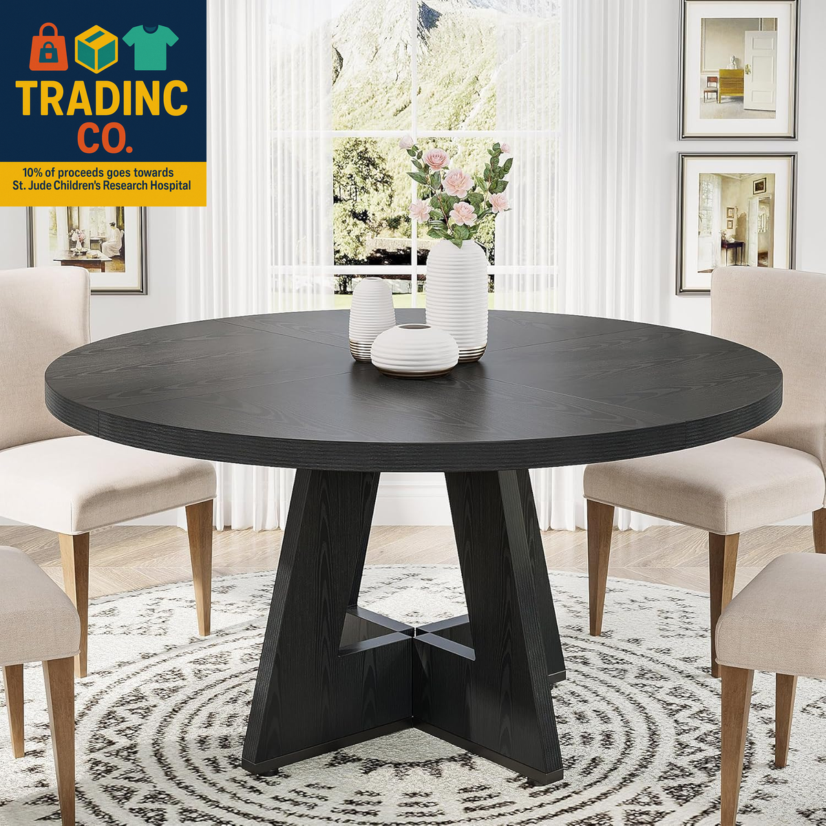 47 Inch round Dining Table Wood Kitchen Table for Dining Room, 47
