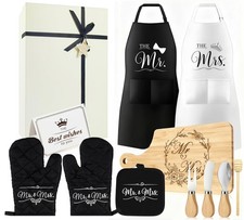 Mr  Mrs Apron Gift Set for Couple Newlyweds Kitchen Gift Cutting Board, Micr...