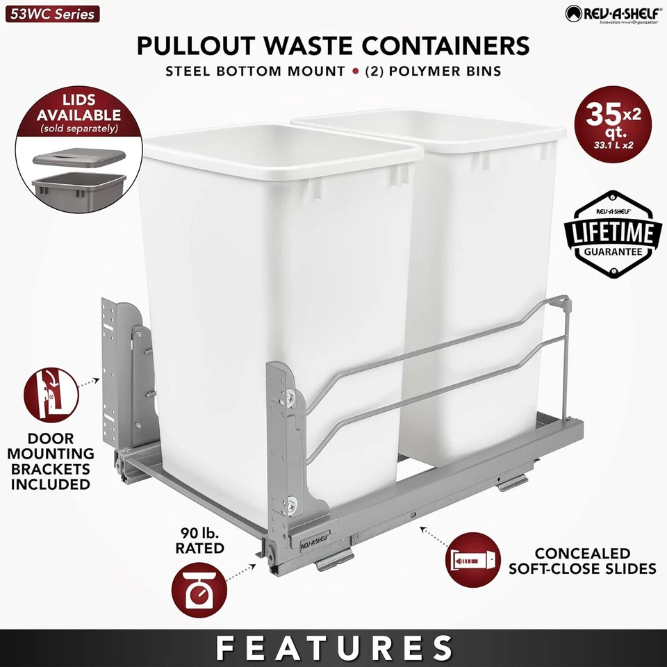 Rev-A-Shelf Double Pull Out Trash Can with Soft-Close 53WC-1835SCDM-217 - Image 3 of 4