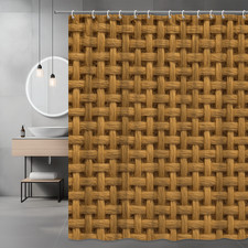 Rustic Woven Fabric Shower Curtain - Farmhouse Style in Tan