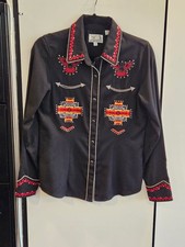 Panhandle Slim Black Embroidered Long Sleeve Snap Indian pattern Size M