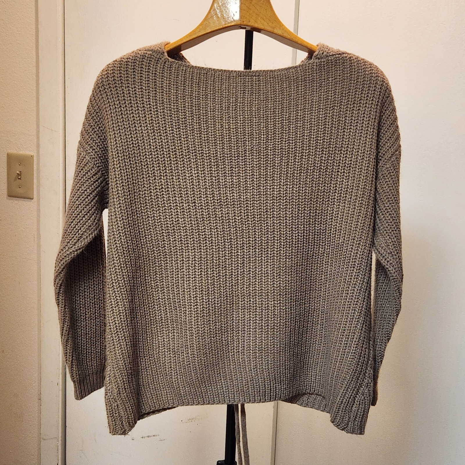 Cozy Co By Cozy Casual Women Chunky Knit Sweater Lace Up Trendy Tan S/M Chic