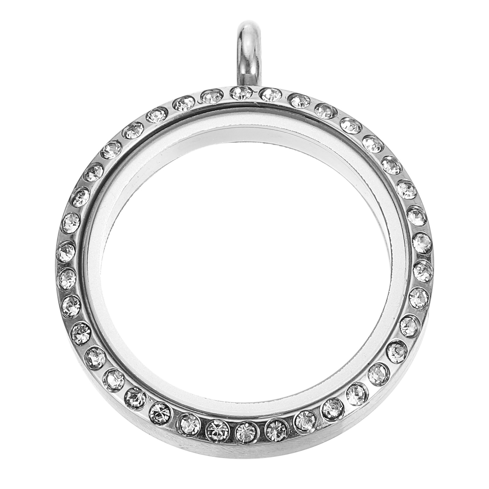 Living Floating Memory Locket 22mm Stainless Steel Round Glass Locket Silver