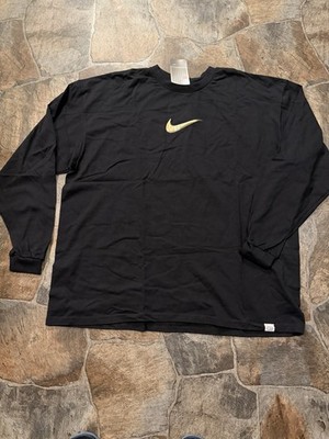 Nike Deadstock Vintage 90 s Long Sleeve Mens Black/Gold Swoosh Shirt!!(XXL) NWTs