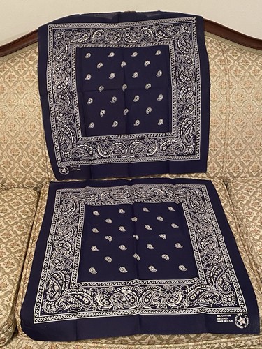 2 New old stock Blue Bandanas Paisley Print RN 19360 USA