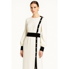 NWT. $2390 CAROLINA HERRERA Button-detailed Crepe Midi Dress Sz 6 white black