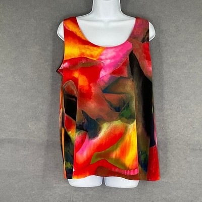 Clara Sun Woo Top Womens Sz L Abstract Print Stretch Artsy Made in USA