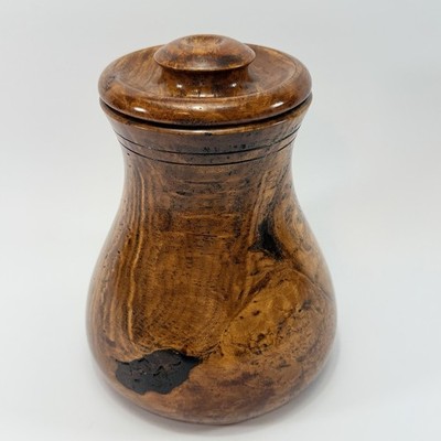 Maple Burl Wood Vase Urn Canister With Lid From Denver Artist Signed 9  Tall