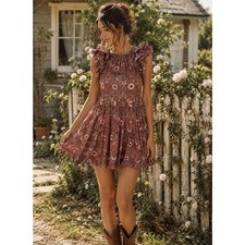 Ulla Johnson Adele Floral Mini Dress Ruffle Sleeve Boho Cottagecore Size 00