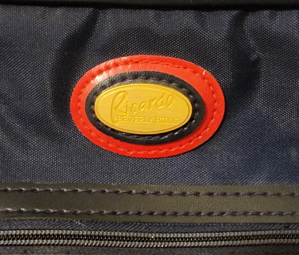 Vintage Ricardo Beverly Hills Navy Nylon & Leather Travel Satchel  Padlock 1980s - Image 2 of 3