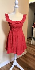 Urban Outfitters Red Viscose Smocked Ruffle Sleeve Mini Dress Size Large