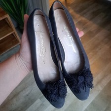 Salvatore Ferragamo Size 6.5 Boutique Vintage Suede Leather Black Heel Shoes