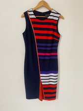 Frank Lyman Dress Size 12 Navy Red Zip Sleeveless Stripe Bodycon Cruise Occasion