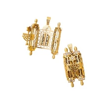 Opening Torah Pendant Gold filled with Zircons Menorah & David Star Jewish Gift