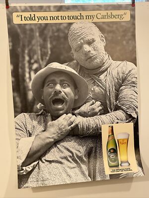 P4 Video Vintage CARLSBERG BEER 20 X 28 MONSTER ZOMBIE POSTER Horror Movie BUSCH