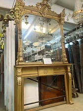 Monumental Gold Gilded Fireplace Mantel with Matching Mirror 72" x 118"  GA10159