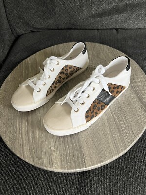 MarleyLilly Women's Monogrammed Leopard Sueded Sneakers Size EUC