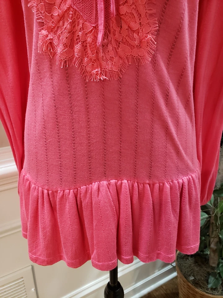 Vintage America Women's Pink 100% Viscose Scoop Neck Long Sleeve Top Blouse XL - Image 3 of 4