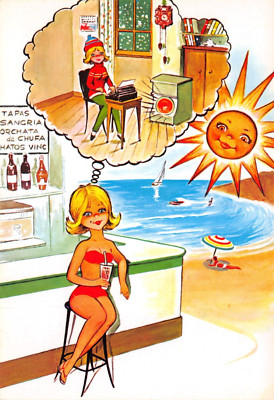 AUSLÄNDISCHE COMIC POSTKARTE TAGTRAUM GROSSFORMAT UNGEBRAUCHT SEHR GUT