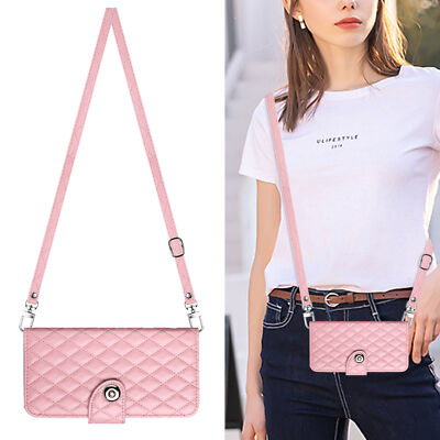 For iPhone Samsung Huawei Crossbody 7 Cards Wallet Case Flip Stand Cover 2 Strap
