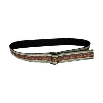 Derin Floral Boho Print Fabric D-Ring Belt One Size Black Red Festival Tapestry 
