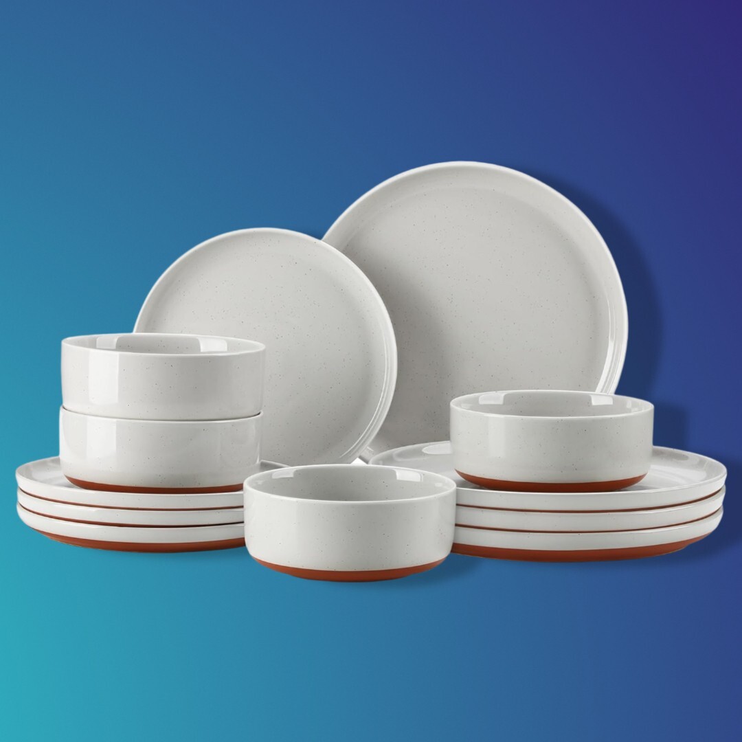 12Piece Plates and Bowls Set for 4 TARA Stoneware Microwave Dishwasher Safe Grey