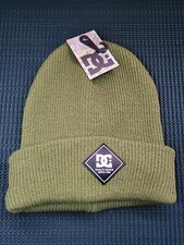 DC Shoes Men's Green Stretch Fit Knit Cuffed Label Beanie Hats Cap - One Size