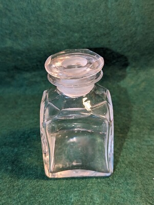 Antique Square Perfume Bottle Clear Glass With Victorian