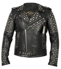 Lederjacke mit Nieten Verzierung, Rocker Lederjacke, Motorradjacke Chopper Biker