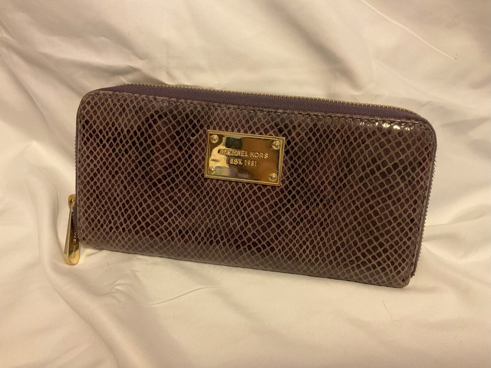 Michael Kors Purple Python Zip Around Wallet 4”x8… - image 1