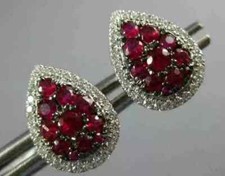 2Ct Round Cut Halo Lab Created Red Ruby Stud Earrings 14k White Gold Plated