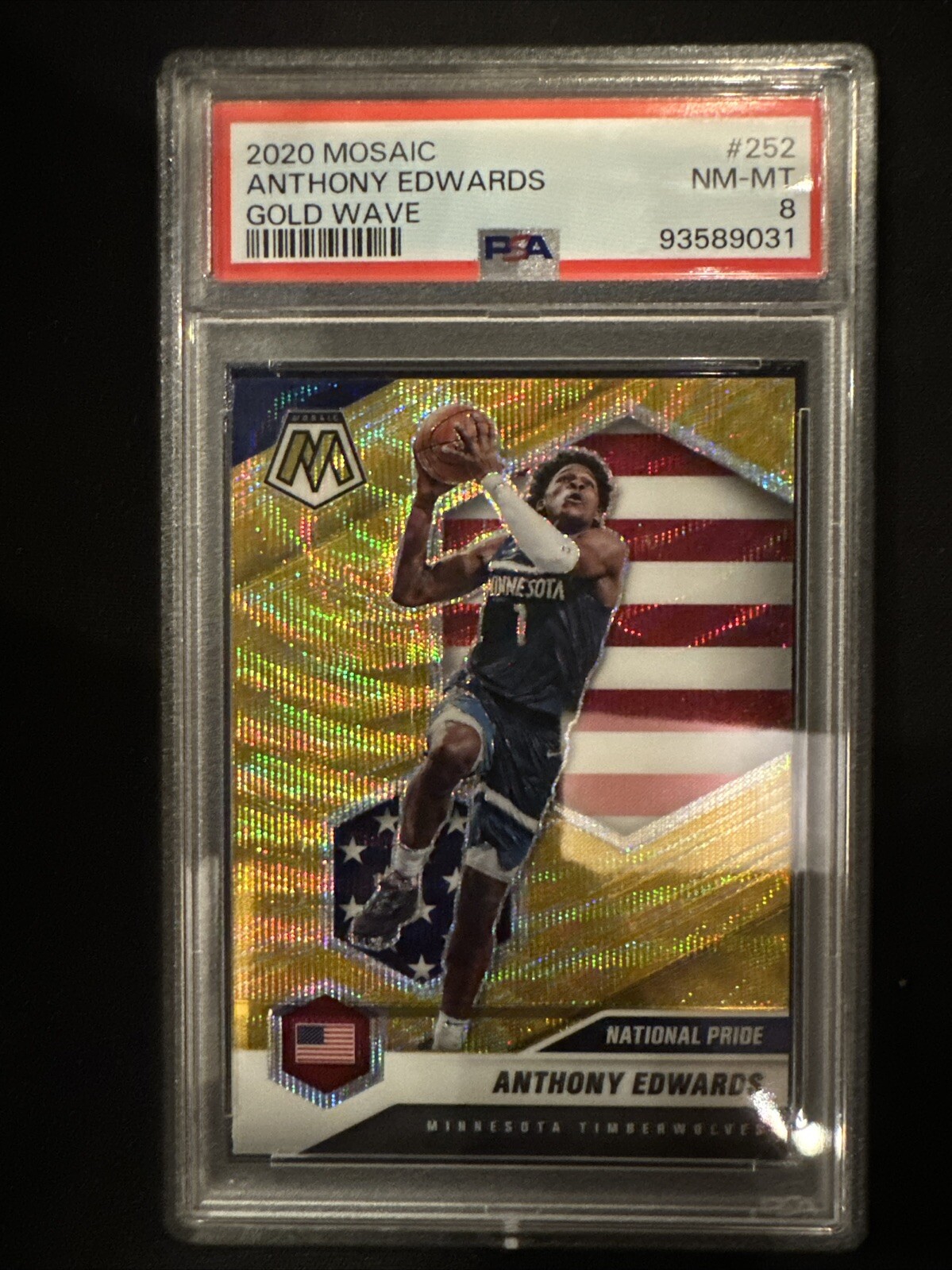 Anthony Edwards Rookie 2020-21 Mosaic Gold Wave Prizm #252 PSA 8 Rookie RC SSP