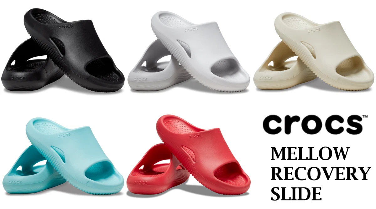 Crocs MELLOW SLIDE Sandals Shoes Black Atmosphere Bone Pure Water