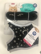 Whisker City Kitten Harness & Leash Set Black with Silver Stars ~ NEW