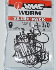 vmc bass plastic worm hook 3 degree offset point resin closed eye 3/0 value pack
