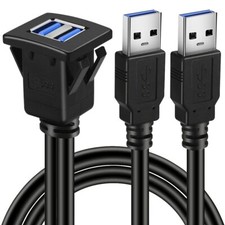 BATIGE Dual Ports Square USB 3.0 Panel Flush Mount Extension Cable with Buckle
