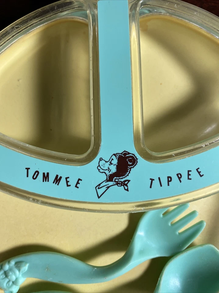 Винтажная детская тарелка Tommee Tippee с разделенным всасыванием и едой и посудой - Изображение 2 из 4